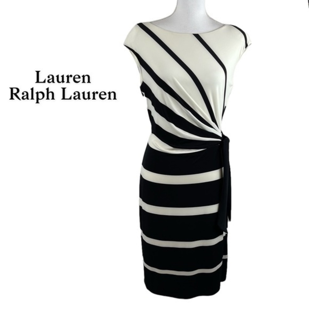 Lauren Ralph Lauren Black & White Striped Tie-Waist Sheath Dress